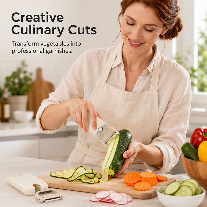 Vegetable Peeler and Crinkle Cutter Set 3 in 1 Cream White