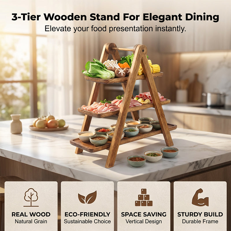 Wooden Serving Tray Stand 3 Tier